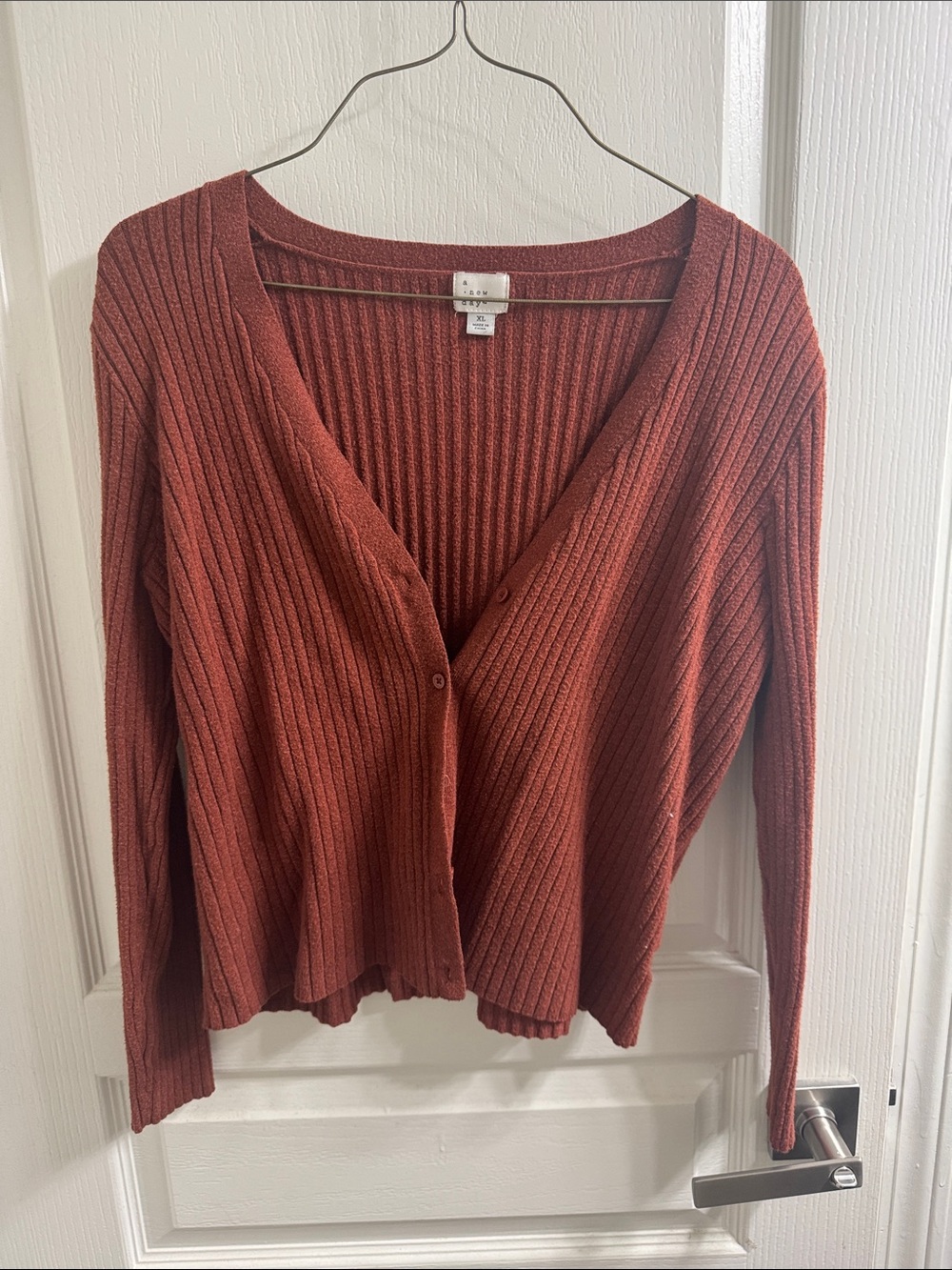 a new day Rust Ribbed V-Neck Button Cardigan